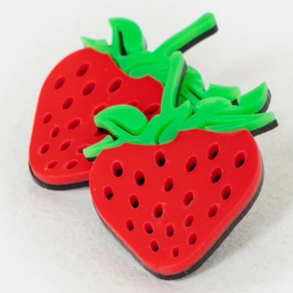 EARRINGS OVERSIZED ACRYLIC RED STRAWBERRIES 🍓🍓🍓 - Picture 2 of 2